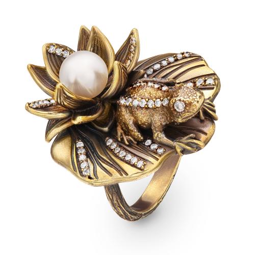 AN1702 PEARL Ring Rana di loto Fiore di Firenze