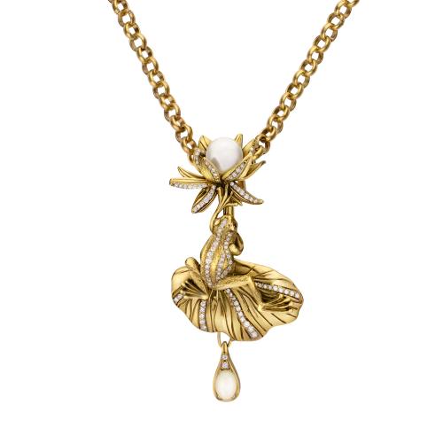 CO1702 PEARL Necklace/Broosh Rana di loto Fiore di Firenze