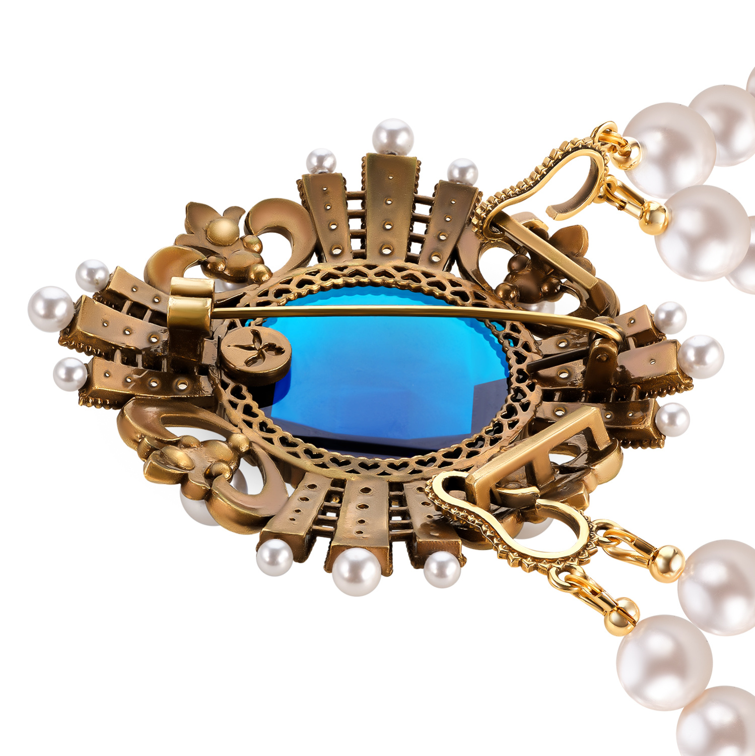 SP1854 PERLA BLU Broosh/Necklace ORDINE FIORENTINO Fiore di Firenze